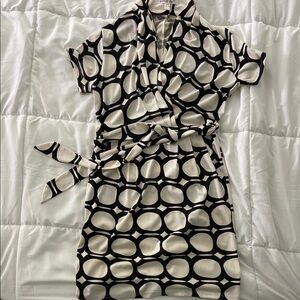 NICOLA Black and White Sheath Dress with Collar